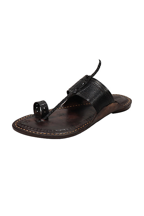 KALAPURI® Mens Genuine Leather tanned Black toxic free leather Kolhapuri Chappal from Kolhapur.