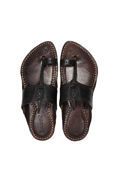 KALAPURI® Mens Genuine Leather tanned Black toxic free leather Kolhapuri Chappal from Kolhapur.