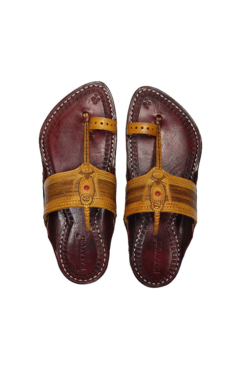 KALAPURI® Mens Genuine Leather,Yellow tanned toxic free leather Kolhapuri Chappal from Kolhapur.