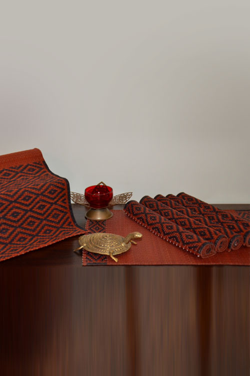 Dharini Masland Mats & Runner Set (Red-Charcoal)