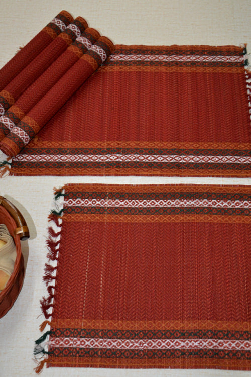 Dharini Madurkathi Tassels Placemats Maroon (Set of 6)