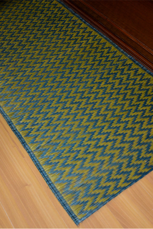 Dharini Madurkathi Chevron Pattern Floor Mat (3Ft x 6Ft) (Green-Blue)