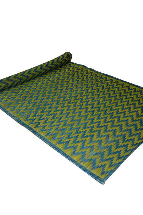Dharini Madurkathi Chevron Pattern Floor Mat (3Ft x 6Ft) (Green-Blue)