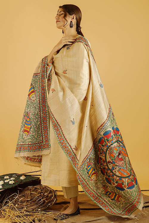 Gauna Doli Tussar Silk Madhubani Dupatta Online