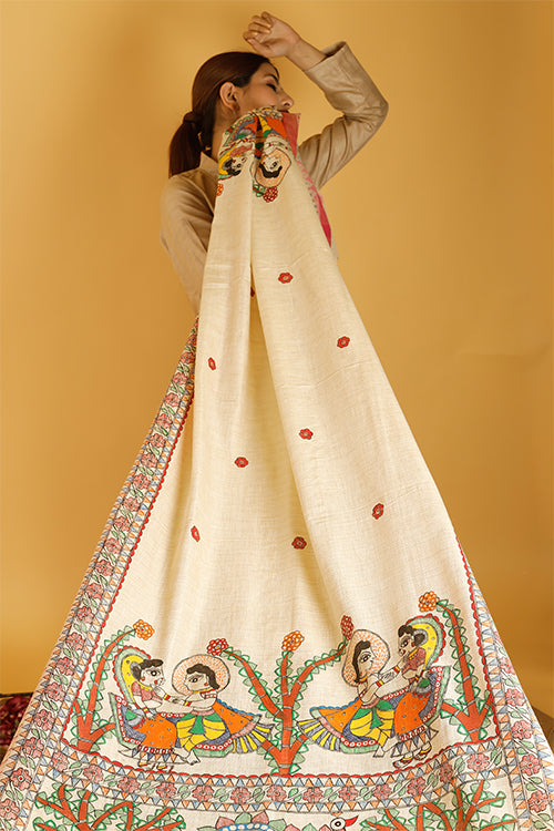 Madhubani Paints 'Manmohana Krishna' Madhubani Handpainted Pure Handloom Cotton Dupatta