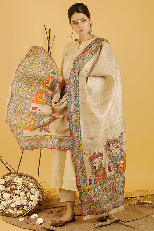 Maa Durga Tussar Silk Madhubani Dupatta Online