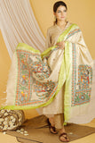 Madhubani Paints 'Lady In Garden' Madhubani Handpainted Pure Handloom Cotton Dupatta