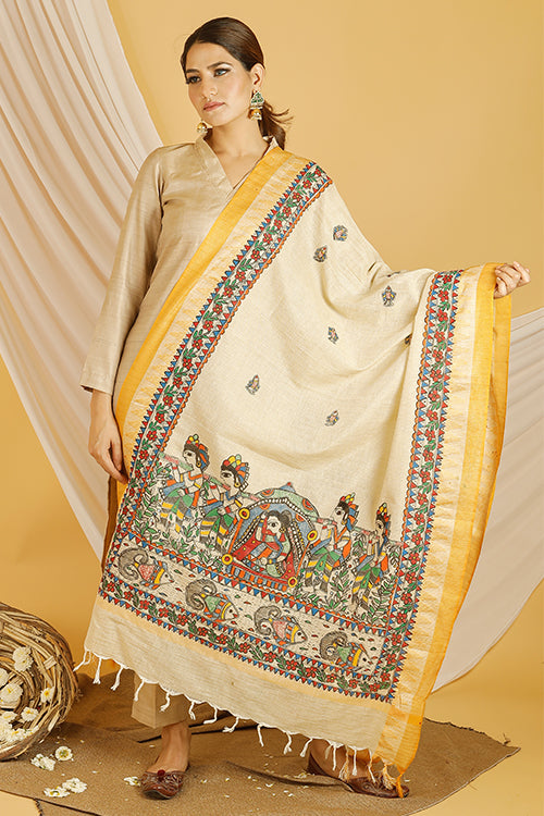 Madhubani Paints 'Bidai' Madhubani Handpainted Pure Handloom Cotton Dupatta