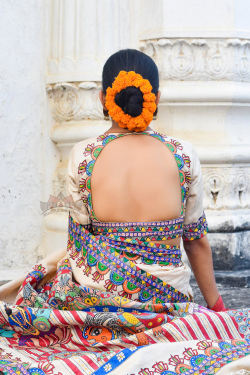 Madhubani Paints Handpainted Madhubani 'Katyayani' Tussar Silk Blouse