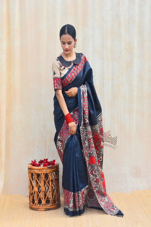 Shatakshi Hand Painted Tussar Silk Madhubani Paints Saree Online