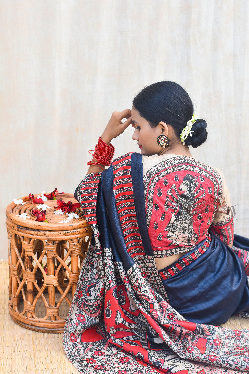 Madhubani Paints Handpainted Madhubani 'Shatakshi' Tussar Silk Saree