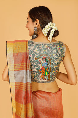 Gubbaro Handpainted Madhubani 'Sita's Mithila Baag' Tussar Silk Blouse
