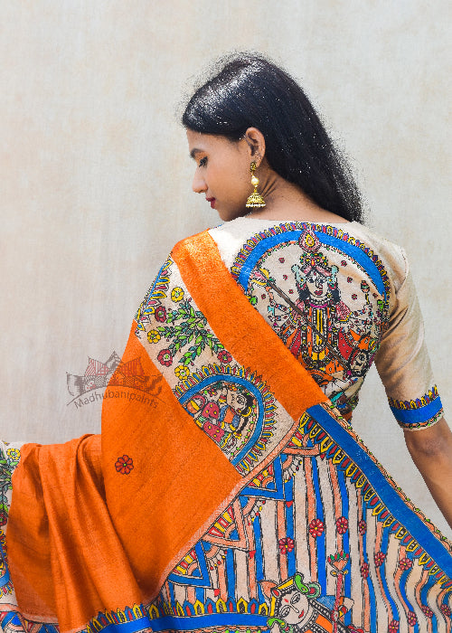 Madhubani Paints Handpainted Madhubani 'Bhavya Durga' Tussar Silk Blouse