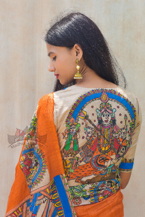 Madhubani Paints Handpainted Madhubani 'Bhavya Durga' Tussar Silk Blouse