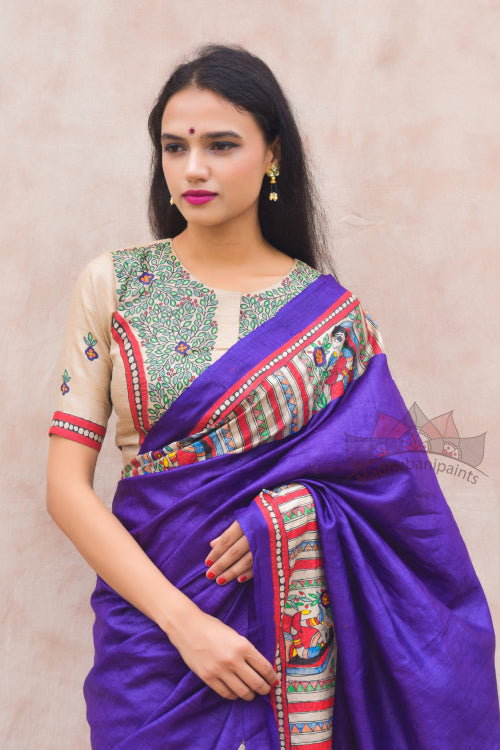 Madhubani Paints Handpainted Madhubani 'Devi' Tussar Silk Saree