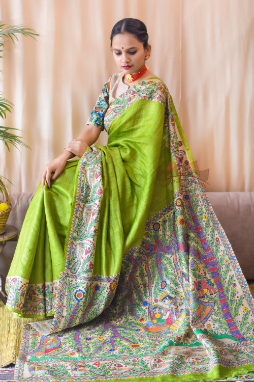 Madhubani Paints Handpainted Madhubani 'Manmohna Radha Krishna' Tussar Silk Blouse