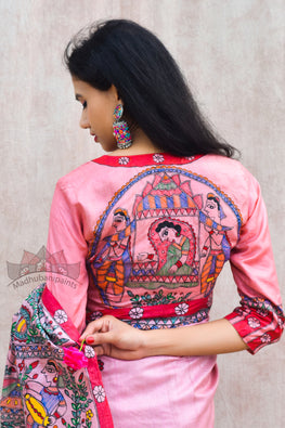 Madhubani Paints Handpainted Madhubani 'Gulabi Doli' Tussar Silk Blouse