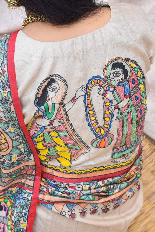 Madhubani Paints Handpainted Madhubani ''Ramayana' Tussar Silk Blouse