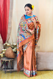 Madhubani Paints Handpainted Madhubani 'Ramayana' Rust Orange Tussar Silk Saree