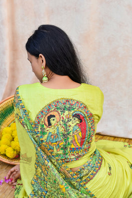 Madhubani Paints Handpainted Madhubani 'Mithila Gudiya' Tussar Silk Blouse