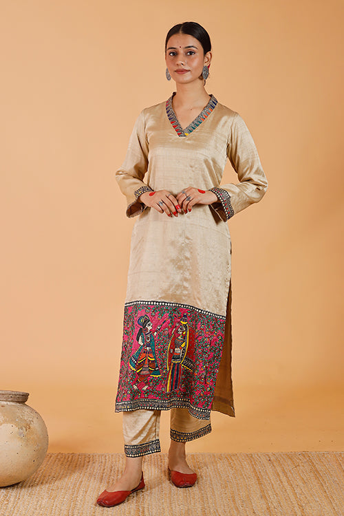 Gubbaro Madhubani Radha Krishna Traditional Silk Kurta For Women Online