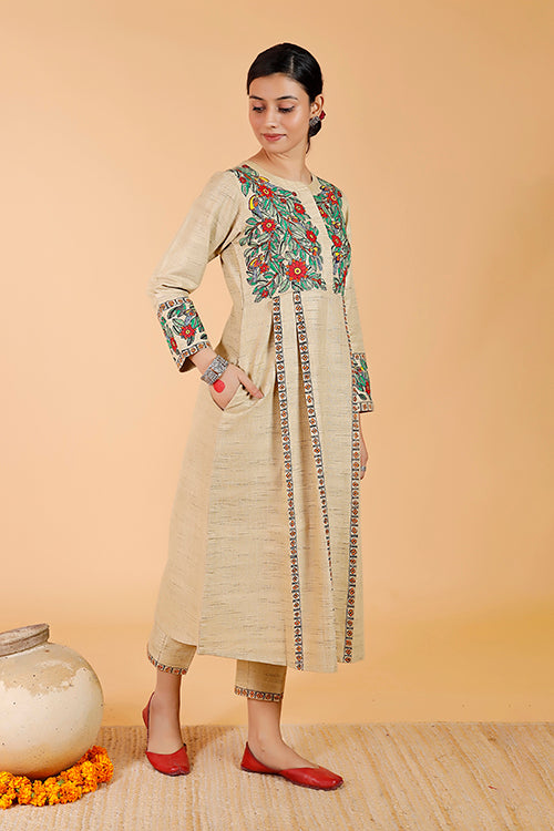 Gubbaro Madhubani Mayur Pleated Traditional Cotton Kurta For Women Online