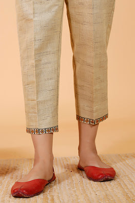 Gubbaro Handpainted Madhubani 'Mayur' Pleated Dress Cotton Pant