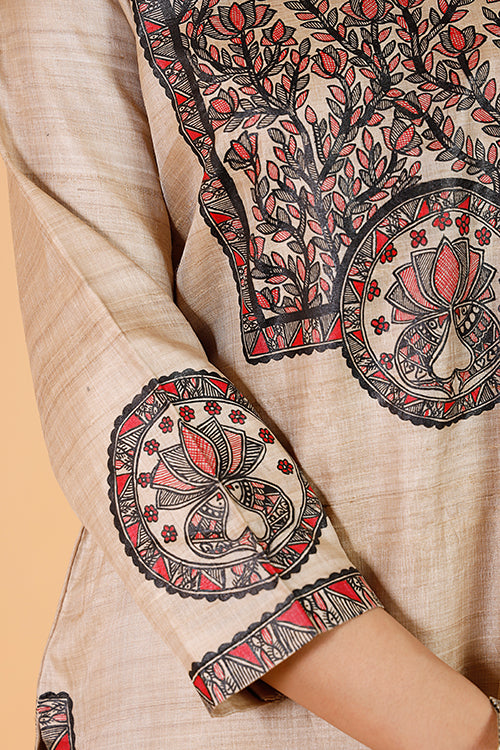 Gubbaro Handpainted Madhubani 'Surmai & The Lotus' Tussar Silk Kurta