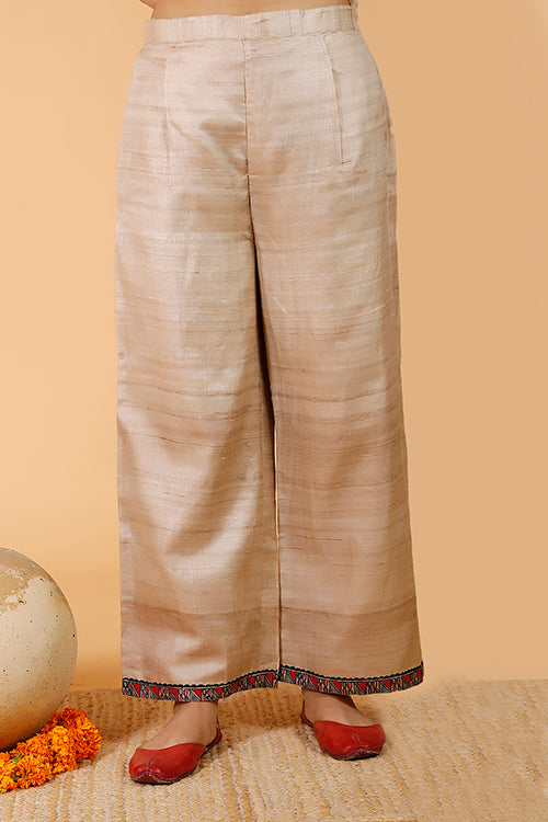 Gubbaro Handpainted Madhubani 'Surmai & The Lotus' Tussar Silk Pant