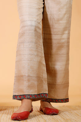 Gubbaro Handpainted Madhubani 'Surmai & The Lotus' Tussar Silk Pant