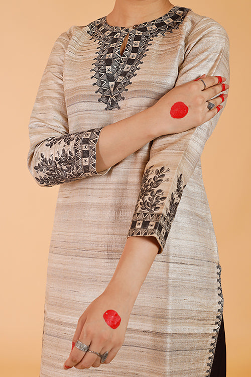 Gubbaro Madhubani Joda Mayuri Traditional Silk Kurta For Women Online