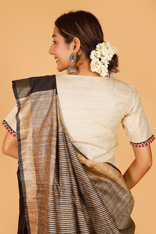 Gubbaro Handpainted Madhubani 'Surmai Lotus' Cotton Blouse