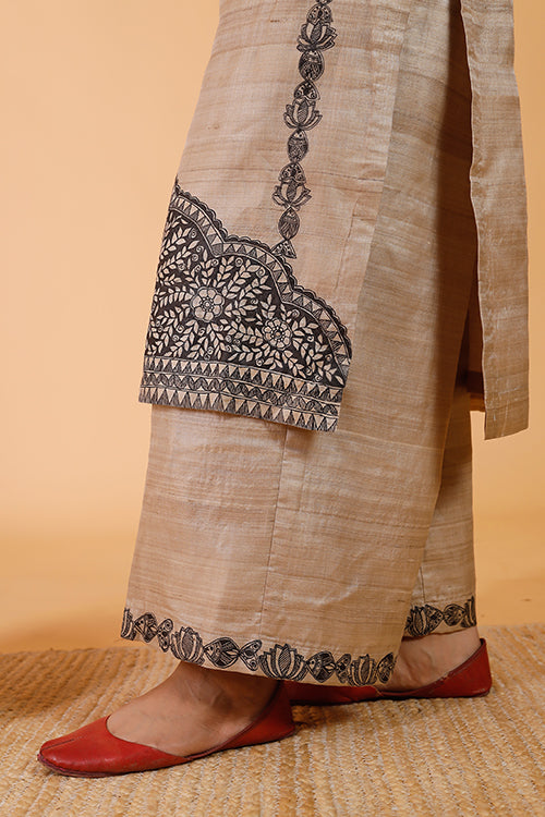 Tapered Katan Silk Gota Work Ivory Pant with elasticated back  Indian  Dobby