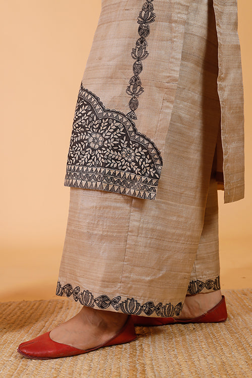 Gubbaro Handpainted Madhubani 'Pride of Mithila' Tussar Silk Pant