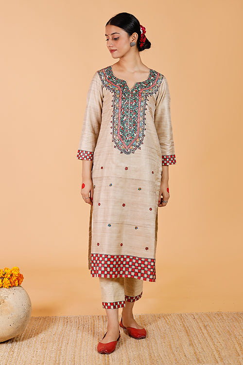 Gubbaro Painted Madhubani Bagmati Tussar Silk Kurta For Women Online