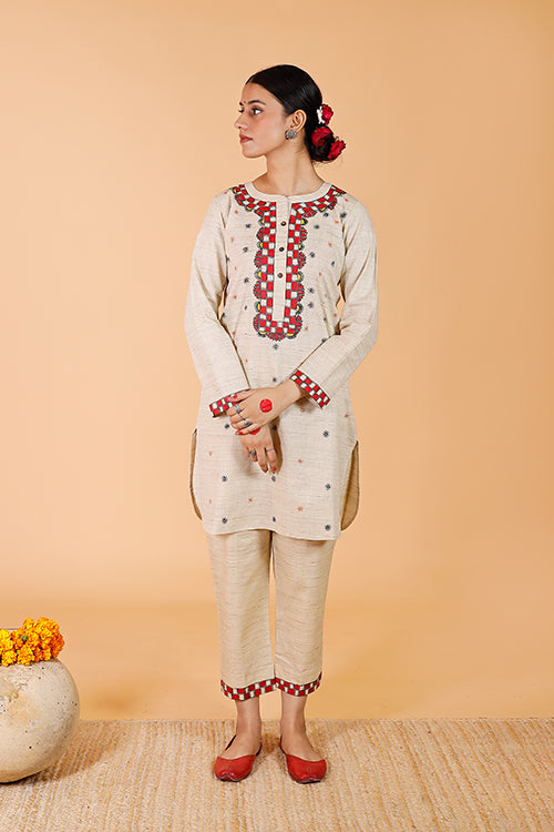 Gubbaro Handpainted Madhubani 'Suryakamal' Cotton Kurta