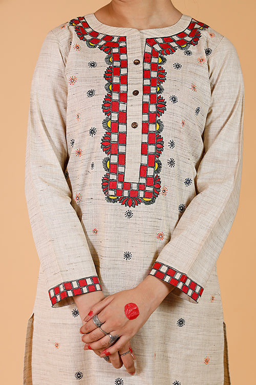Gubbaro Handpainted Madhubani 'Suryakamal' Cotton Kurta