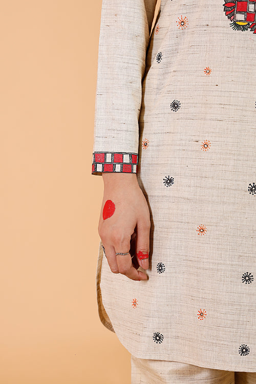 Gubbaro Handpainted Madhubani 'Suryakamal' Cotton Kurta