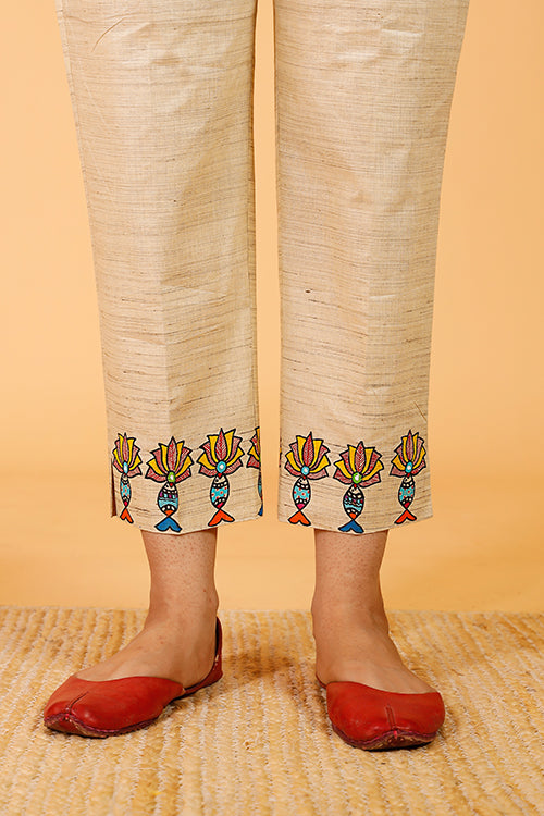 Gubbaro Handpainted Madhubani 'Surmai Kamal' Cotton Pant