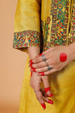Gubbaro Handpainted Madhubani 'Sunehri Phoolwari' Tussar Silk Kurta & Bandi Set