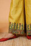 Gubbaro Handpainted Madhubani 'Sunehri Phoolwari' Tussar Silk Palazzo