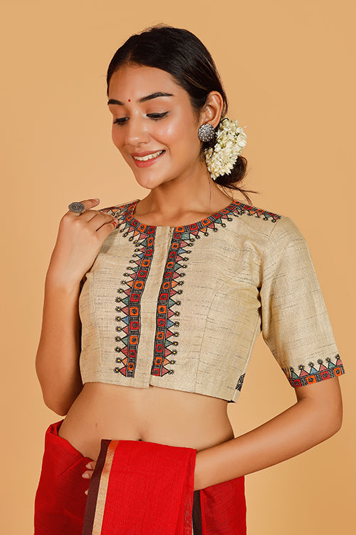 Gubbaro Handpainted Madhubani 'Krishna Nritya' Cotton Blouse