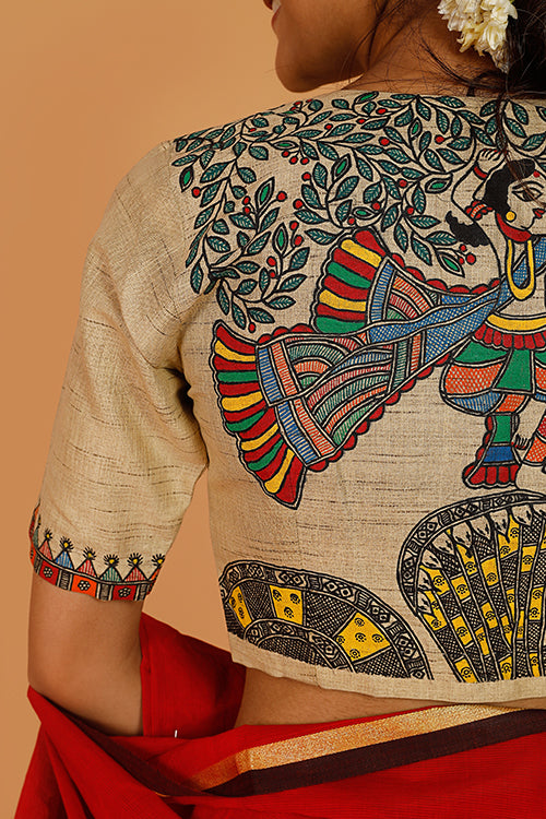 Gubbaro Handpainted Madhubani 'Krishna Nritya' Cotton Blouse