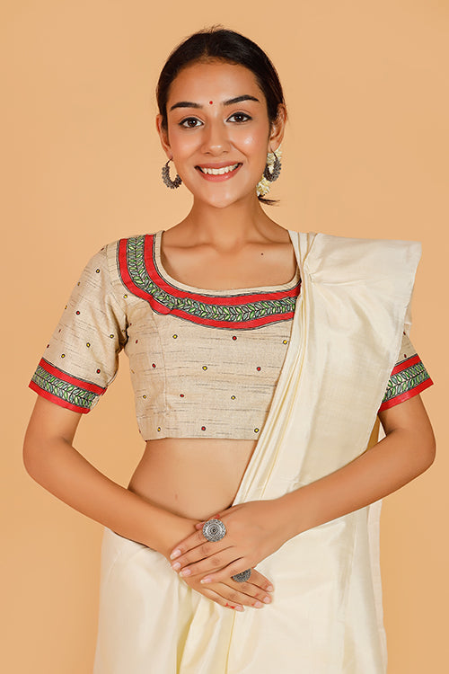 Gubbaro Handpainted Madhubani 'Mithila Motif' Cotton Blouse