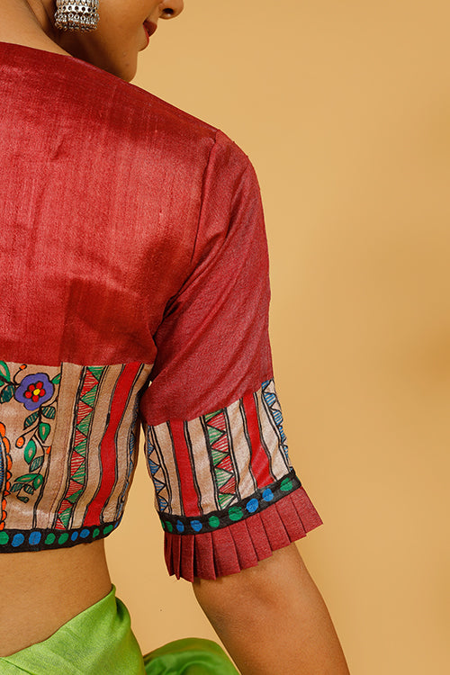 Gubbaro Handpainted Madhubani 'Madhushravani' Tussar Silk Blouse