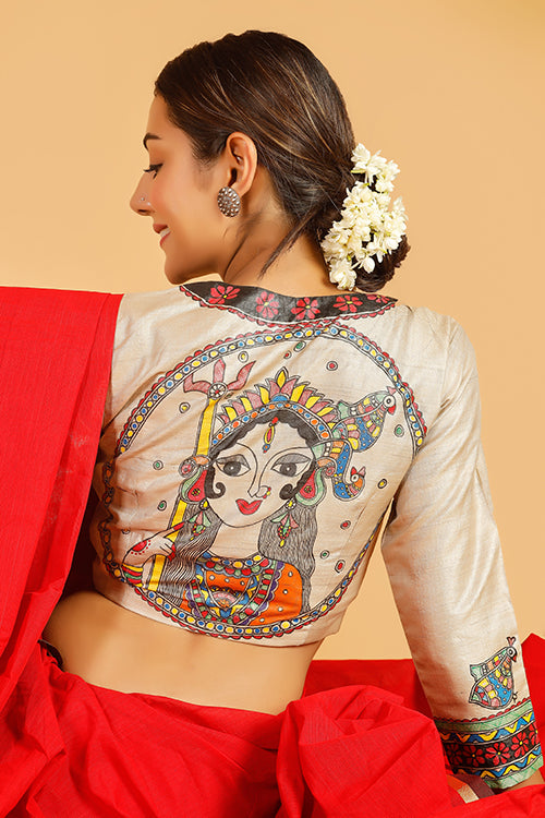 Gubbaro Handpainted Madhubani 'Tripura' Tussar Silk Blouse