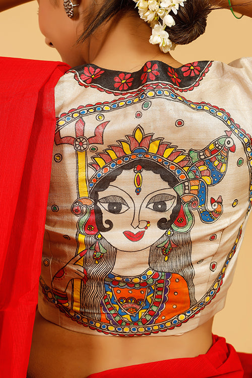 Gubbaro Handpainted Madhubani 'Tripura' Tussar Silk Blouse