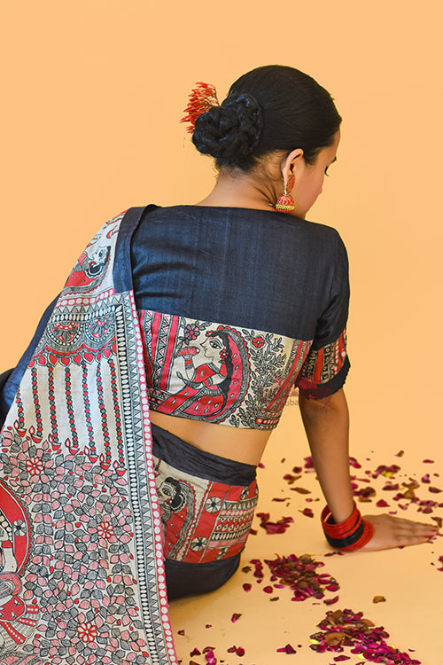 NARAYANI  Handpainted Madhubani Tussar Silk Blouse Madhubani Paints