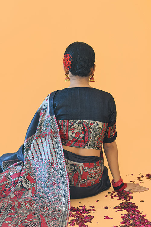 NARAYANI  Handpainted Madhubani Tussar Silk Blouse Madhubani Paints