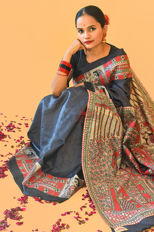NARAYANI  Handpainted Madhubani Tussar Silk Blouse Madhubani Paints